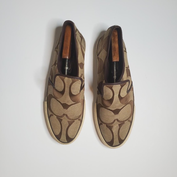 Coach Men’s Brown Signature C Slip-On Loafers/Sneakers - Canvas & Leather - Picture 5 of 9